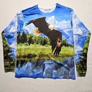 Eagle Graphic Polyester Shirt Nature Scene Mens 2XL Blue AOP Long Sleeve